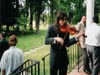 Playing for guests outside Whitehall Manor in Bluemont.